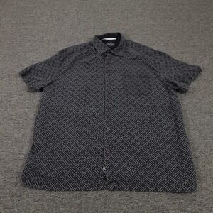 Nat Nast Shirt Mens Large Blue Silk Cotton Short Sleeve Button Front Geometric